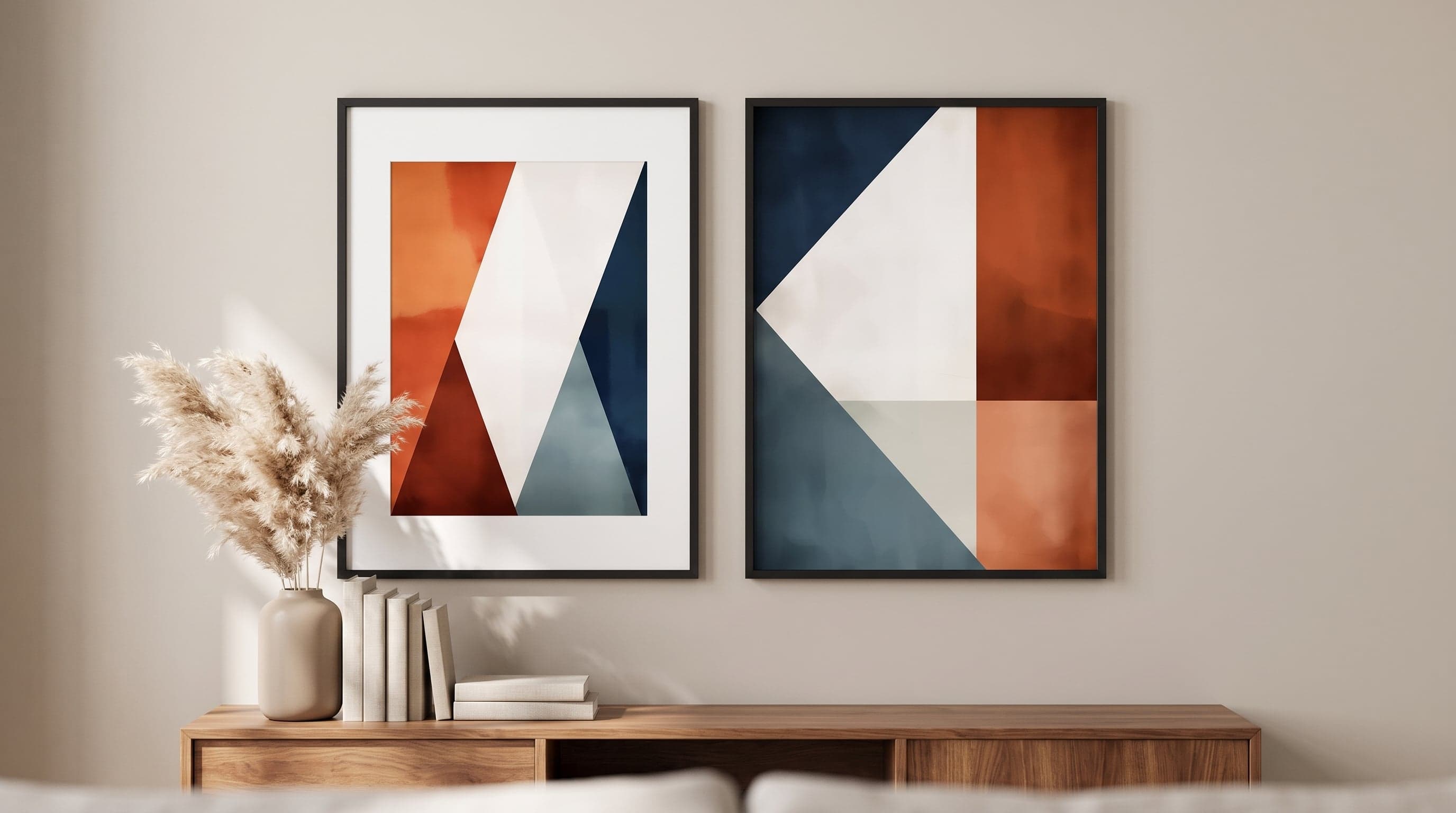Two geometric shape posters compared side by side, one with white margin, one without.